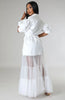 Women Puff Half Sleeve Cascading Ruffles Mesh Patchwork Shirt Style Maxi Dress Autumn Street Long Dresses Vestidos