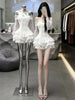 Princess Style Long Sleeve White Off Shoulder Puffy Skirt Dress Women's Spring Cake Skirt Ball Gown Breathable Skin-Friendly