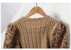 Autumn Winter Korean Patchwork Bandage Long Sleeved Knitted Dress Women's Slim Sweet Corduroy Flower Dresses