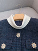 Designer Women Tweed Mini Dress Slim Fit High Waist Stand Collar Spring Office Ladies Long Sleeve Elegant A Line Dress
