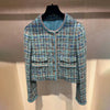 Elegant Women Tweed Jacket Long Sleeve Single Breasted Plaid Short Coat Spring Autumn Office Ladies Designer Outerwear