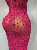 Rhinestones Sexy Mesh See Through Bodycon Dress Women Birthday Evening Cocktail party Gown Red Carpet Club Stage Outfit