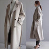 Women Woolen Coat Autumn Spring Long Loose Knee-Length Waist-Cinched Tweed Coat Women's Clothing