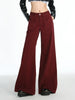 Vintage High Waist Jeans Women Solid Red Wide Leg Flare Full Length Denim Pants Streetwear