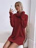 Women's Autumn Winter Knit Dress Solid Color Loose Turtleneck Comfortable Sweater Style Gown