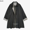 Retro Patchwork Stripes Women's Mid-Length Polo Collar Single-Button Coat Spring Korean Style Oversize Coats