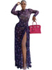 Women O-Neck Long Sleeve Print Split Maxi Long Dress Fall Autumn Evening Party Vacation Birthday Dresses Vestidos