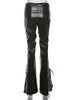 Hipster Leather Flared Pants Women Coquette Shirring Hollow Rivet Stretch Streetwear Chic Y2K Music Festival Bottoms
