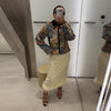 Vintage Floral Print Women Cropped Jacket Contrast Velvet Collar Zip Up Long Sleeve Slim Fit Side Pockets Coat Outerwear