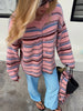 Chic Stripe Scarf Loose Sweater Women Autumnn Full Sleeve O-neck Single Breasted Knitted Coat Female Lady Cardigan