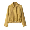 Women Lapel Long Sleeve Jackets Loose Casual Short Faux Suede Yellow Outwear Autumn High Street Chic Coat