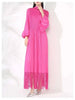 Maxi Dress Women High Neck Long Sleeves Stitching Tassel Hem Solid Color Dresses Female Party Clothing 2DB1143