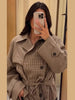 Plaid Windbreaker Grid Jacket Lapel Collar Double Breasted Trench Woman Coat Waist Tie Belt Long Sleeve Short Top Casual Clothes
