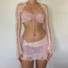 Sexy Sequined Knitted Sweater Party Dresses 3 Piece Skirt Sets Womens Outfits Flare Long Sleeve See Through Clue Wear Dress