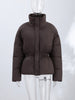 Glossy Stand‑Collar Drawstring Waist Back Zip‑Up Puffer Coat Winter Women Warm Padded Jacket Lady Cotton‑Padded Coat