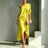 Women One Cold Shoulder Midi Dresses Loose Solid Draped Knot Waist Irregular Hem Dress Elegant Guest Holiday Formal Dress