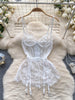 Woman Sexy Strap Mini Dress Woman Vintage Hollow Out Chic Mesh Slim Dress Lace Floral Design Comfortable