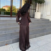 Women's Draped Design Solid Long Dress Casual Commute Waist Party Dresses Elegant O-neck Long Sleeve Evening Dress