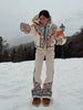 Printed Hooded Puffer Coat Suspender Ski Pants Zip‑Up Slim Fit Winter Women Snow Outfit Warm Lady Two‑Piece Ski Set