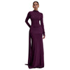 Solid Color Elegant High Neck Long Sleeve Ruched Ribbon Dress Women Bodycon Party Club Evening Dress Winter