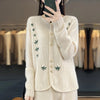 Autumn Winter Round Neck Embroidery Comfortable Ladies Sweater Coat Elegant Women Knitted Cardigan Sweater Jacket