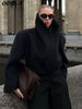 Edgy Stand Collar Woolen Women Coat Street Loose Long Sleeve Button Black Female Jacket Casual Autumn Winter Lady Outwear