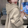 Autumn Temperament Lace Hooded Stitching Slim Windbreaker Coat Women Casual All-match Long Sleeve Elegant Ladies Outwear