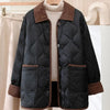 Female Padded Jacket Korean Loose Flip Collar Corduroy Diamond Grid Jacket Women Winter Short Lightweight Cotton Coat