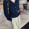Korean version of autumn cashmere V-neck cardigan women loose short solid color sweater knit sweater simple coat