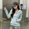 Women Solid Color Slim Fit Zip Up Sweatshirts Spring Autumn Fitness Joggers Sports Jacket Korean Tight Hooded Woman Coat
