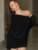 Women's Off-Shoulder Mini Dress Long Sleeve Oblique Neck Bodycon Sexy Short for Party Club Fall Winter
