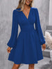 Dresses Woman Clothing V Neck Lantern Sleeve Wrap Mini Dress Ruched Waist Flowy Hem Elegant for Autumn and Party Styles