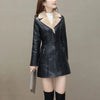 Womens Leather Windbreaker Plus Velvet Thick PU Leather Cotton Coat Long Suit Collar Large Size Warm Leather Jackets