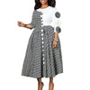 Elegant Dresses for Women Fall African 3/4 Sleeve Party Birthday Robe Chic 3D Flower Plaid Evening A-Line Dress