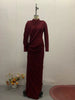 Elegant Vintage Spliced Ribbon Dresses for Women Turtleneck Long Sleeve Irregular Folds Evening Maxi Dress Female