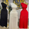 Women One Shoulder Skew Neck High Split Pleated Hem Bodycon Long Maxi Dress Evening Sexy Club Party Long Maxi Dresses