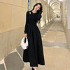 Long Sleeve O-neck A-line Dress Streetwear Vestidos Lady Korean Style Hollow Out Black Long Dresses Women