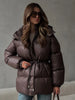 Thicken Cotton Jackets Women High Neck Long Sleeves Zipper Drawstring Warm Coats Female Winter Solid Loose Outwears