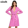 Adults Womens Glossy Open Front Long Jackets with Belt Long Trench Coat Blazer Lapel PU Leather Overcoat Streetwear Clubwear
