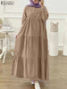 Autumn Women Long Vestidos Muslim O Neck Islamic Hijab Casual Loose Maxi Dress Tiered Long Sleeve Abaya Robes
