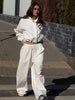 Women's Two-piece Set Stand Up Collar Short Zipper Cardigan Wide Leg Pants Autumn 19DB1233