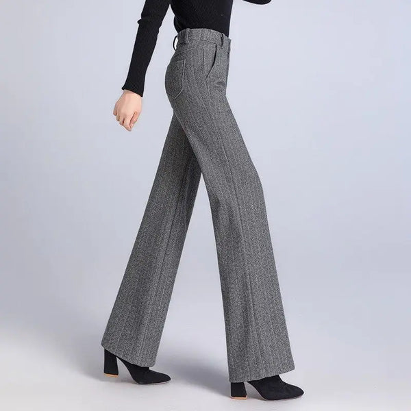 Woman Trousers Autumn Winter Baggy High Waist Loose Tweed Pants for Women Straight Leg Casual Chic and Elegant Xxl Slacks Nylon