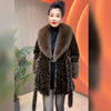 Women Autumn Winter Leopard Print Temperament Fur Coat Medium-Long High End Fur Collar With Belt Fur Jacket Overcoat