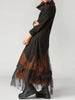 Women's Dress Cowl Neck Patchwork Mesh Tiered Long Sleeve Maxi Dress Vintage Casual A-Line Aysmmetric Hem Dress-ONLY Black Part