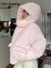 Warm Women's Hooded Cotton Padded Coats Loose Solid Stand Collar Full Sleeve Zipper Pockets Coat Autumn Winter Lady Outwear
