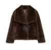 Casual Brown Thick Fur Jackets Women Long Sleeve V Neck Autumn Winter Faux Fur Coats Streetwear Outwears
