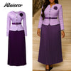 Plaid Blazer Suits for Woman Button 3D Floral Brooch Belt and Pleated Skirt 2 Piece Set Female Office Outfits