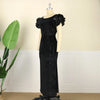 Women Glitter Dress Elegant Black Fishtail Sequin Maxi Dresses Vintage Ruffle Sleeve Party Celebrity Wedding Guest Dresses Robe