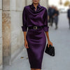 Elegant Temperament Satin Shirt Dress for Women Spring Solid Long-sleeved Blouse Dress Casual Office Lady Midi Dresses