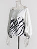 Casual Printing Two Piece Sets For Women Slash Neck Lantern Sleeve Tops High Waist Pant Loose Set Female